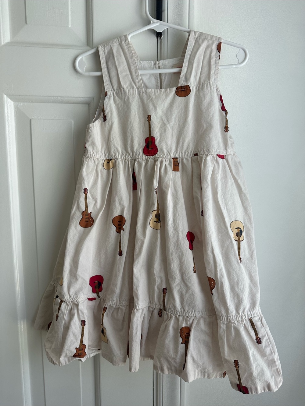 Pink Chicken Cream Dress with Red and Brown Guitar Print